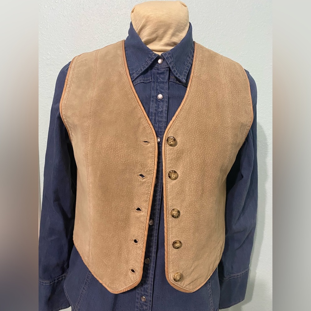 Vintage Marsh Landing Petites Tan Suede Vest size PS